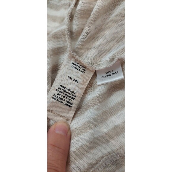 Soft Surroundings Women's Size 1X Cardigan Linen Cream White Stripe One Button - Picture 8 of 10